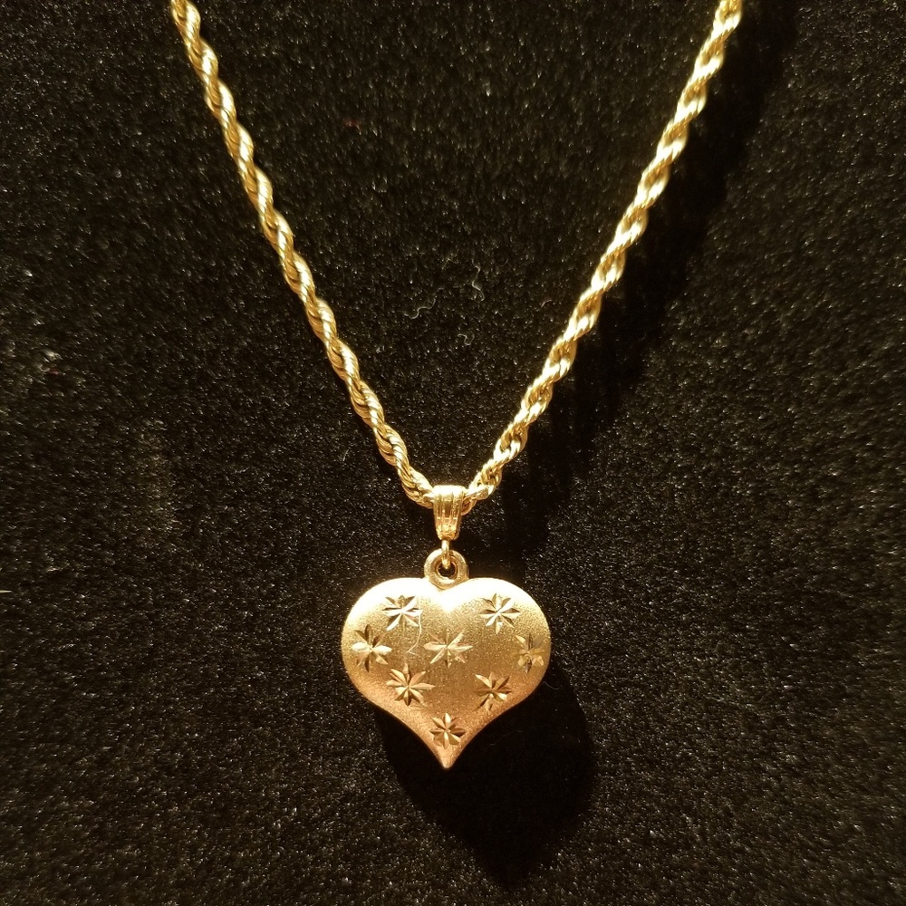 14k puffy heart diamond cut pendant/charm